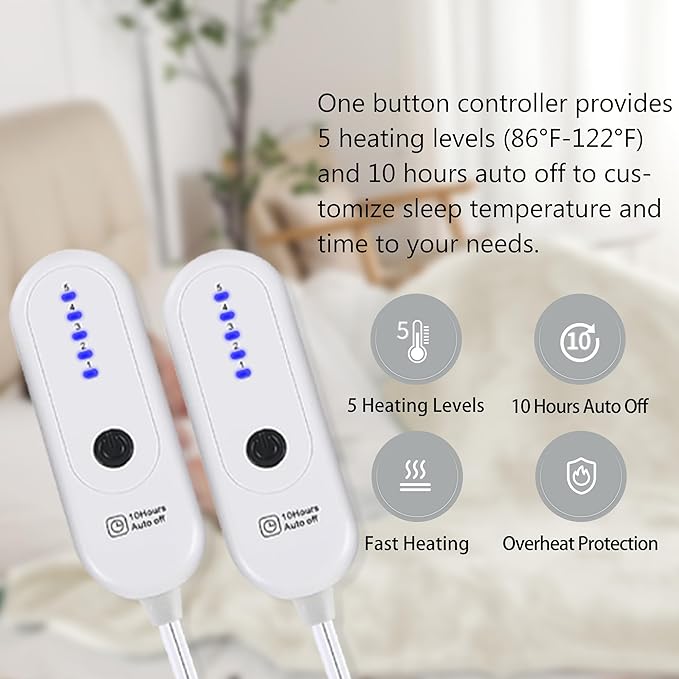 Electric Blanket King, Dual Control Heated Electric Blanket King Size with Flannel & Sherpa, Machine Washable Plush Heated Blanket 5 Heating Levels & 10 Hours Auto Off, Fast Heating, 100" x 90", White