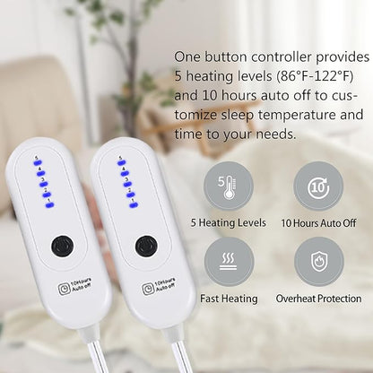 Electric Blanket King, Dual Control Heated Electric Blanket King Size with Flannel & Sherpa, Machine Washable Plush Heated Blanket 5 Heating Levels & 10 Hours Auto Off, Fast Heating, 100" x 90", White