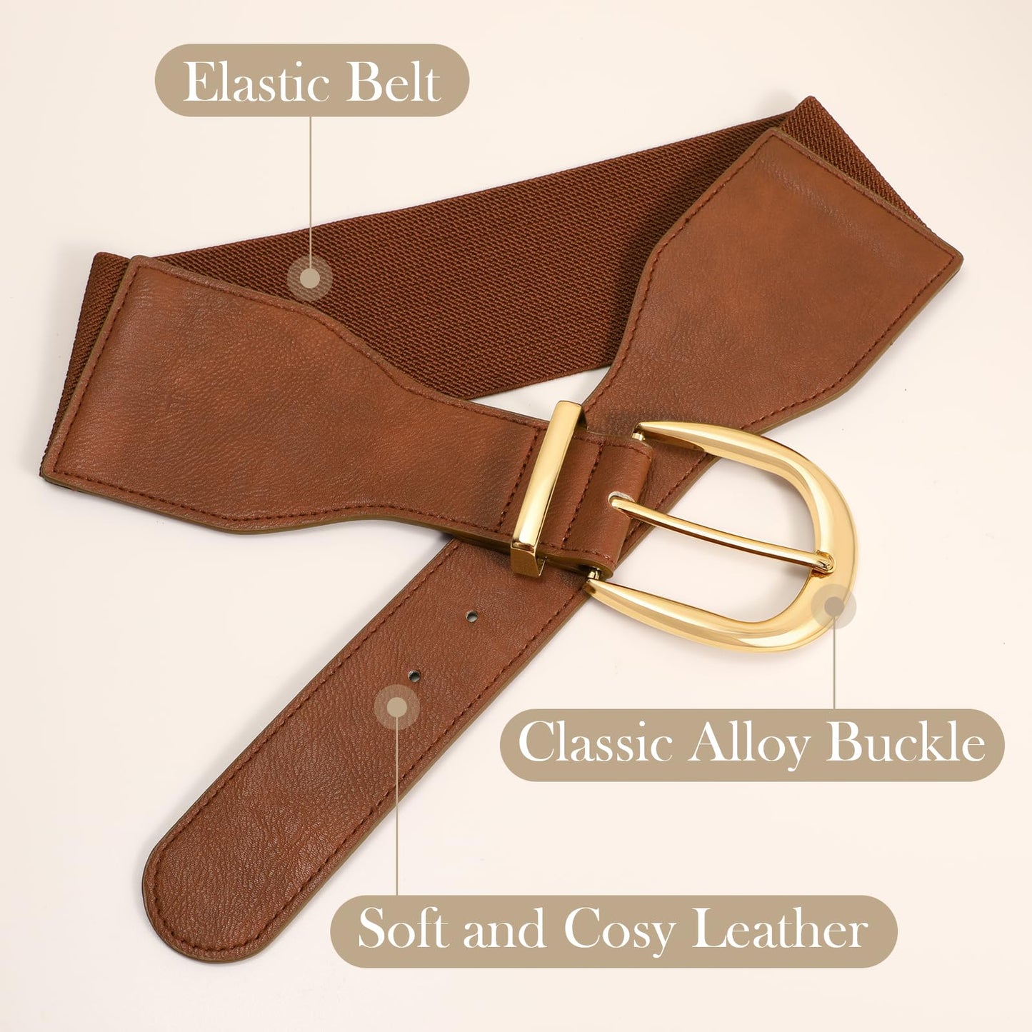 XZQTIVE Women Wide Elastic Waist Belt for Dresses Fashion Cinch Belts Stretchy Waistband with Gold Buckle, Brown(Fit Waist Size 34"-37")
