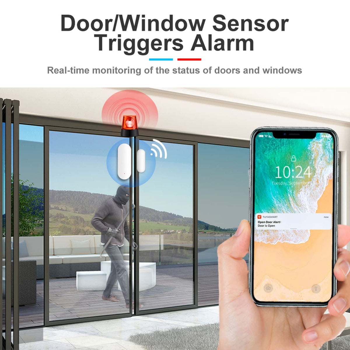 WiFi Door Window Sensor: Smart Contact Sensor with App Alerts, Door Open Detector Compatible with Alexa Google Assistant, Entry Detector Sensor for Home Security and Home Automation (4-Pack)
