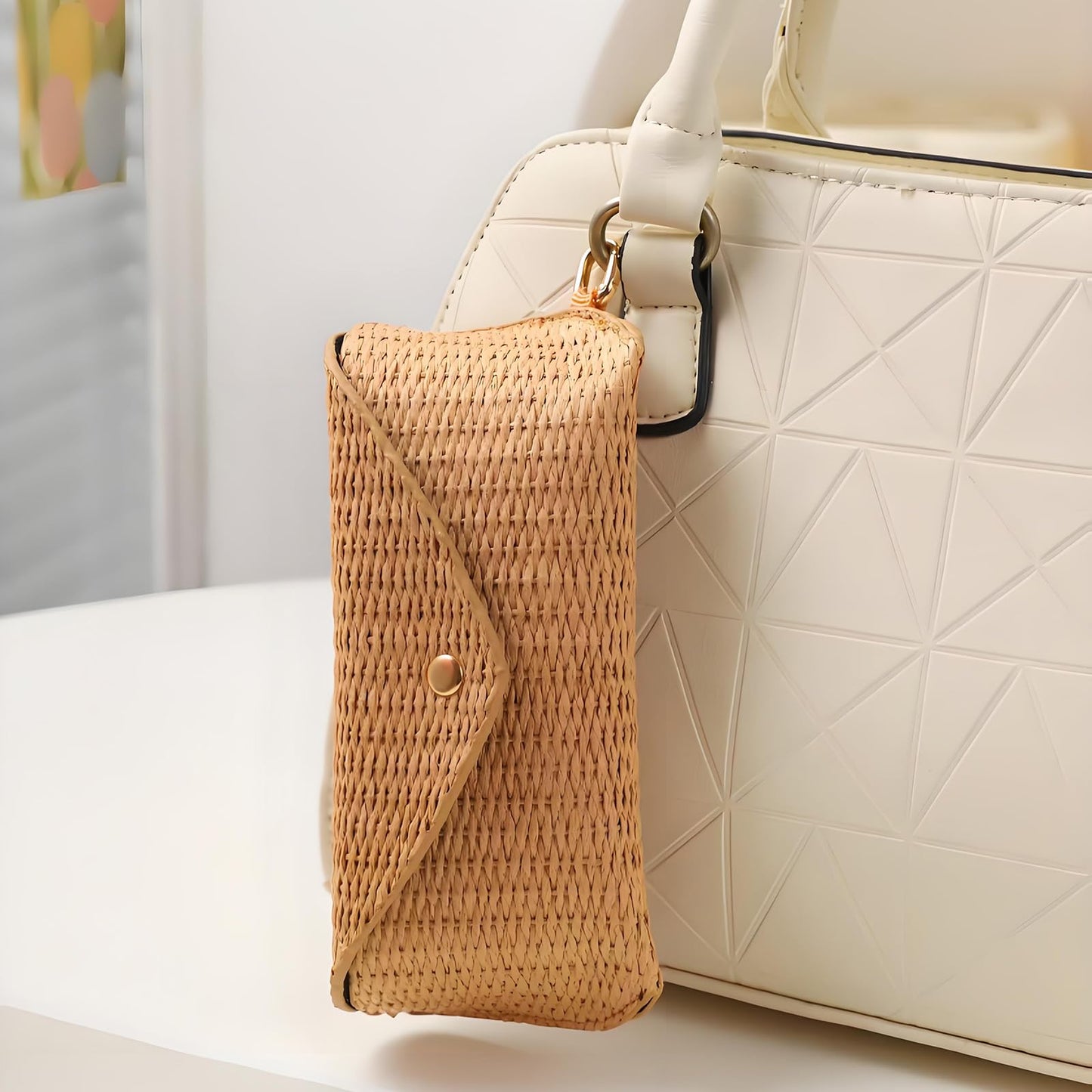 kytasryl Soft Leather Sunglasses Bag,Travel Sunglass Holder Eyeglass Case Portable Slim Sunglasses Pouch (Woven Straw)