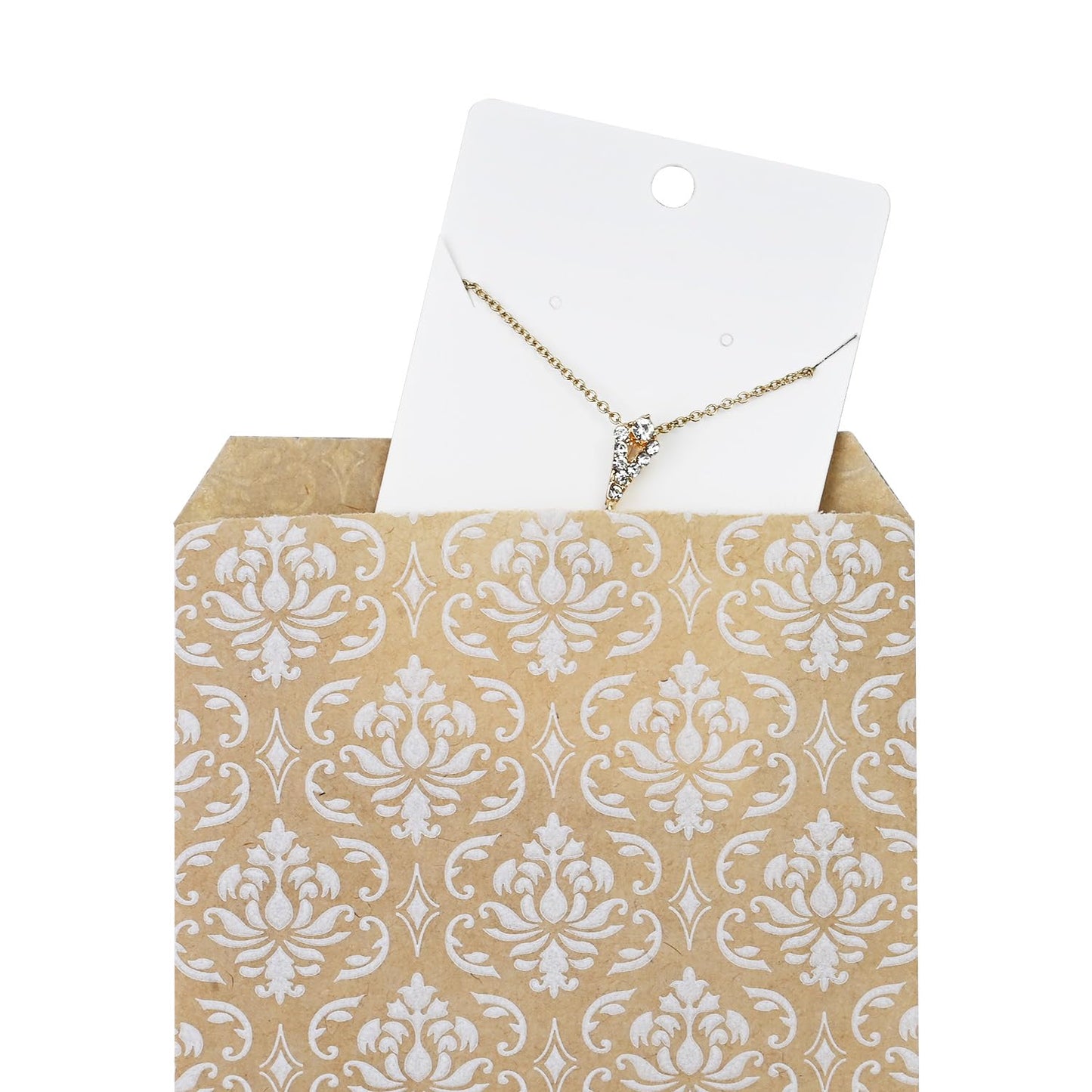 MOOCA 200 Pcs Damask Kraft Paper Gift Bags - Bulk, Small Business, Jewelry, Candy, Popcorn, Cookie & Treat Bags - 4 W x 6 H in - Kraft with White Damask