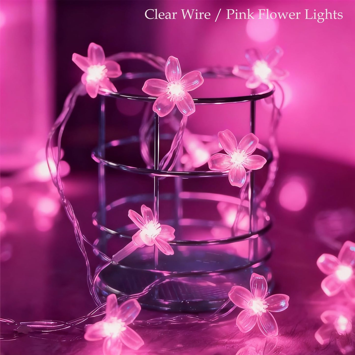 JACUXLSS Pink Cherry Blossom Flower Lights String Indoor Decor, 33Ft 100 LED Decorative Hanging Hot Aesthetic Fairy Floral Lamp for Bedroom Decorations When Valentine's Day, Wedding Party, Christmas