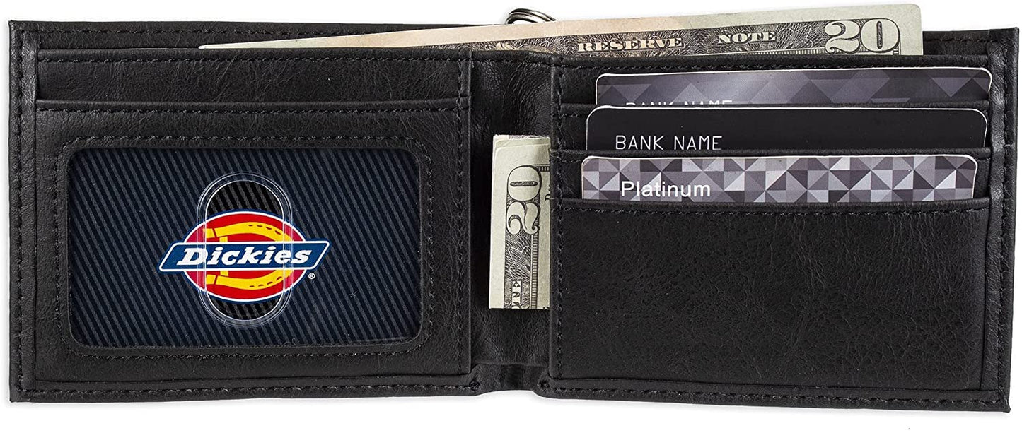 Dickies Men's RFID Everyday Leather Bifold Chain Wallet, Pebbled Black, One Size