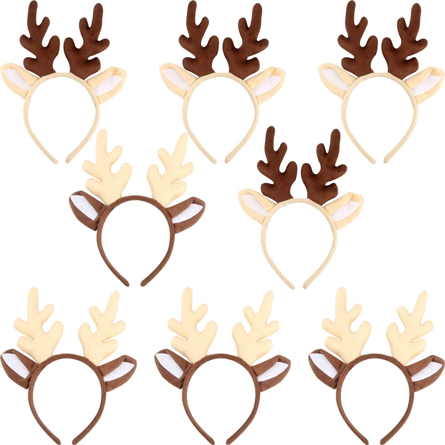Cotiny 8 Pieces Reindeer Headbands Deer Antler Head Hoop Hair Bands for Kids Adults Halloween Christmas Dress up Costume Party Supplies
