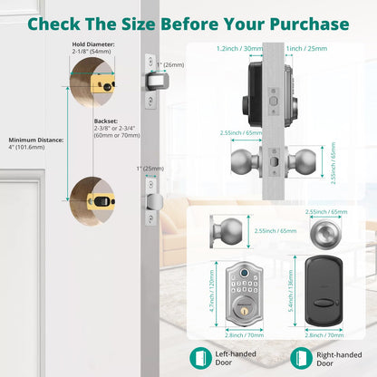 Keyless Entry Door Lock with Handle Set - Fingerprint Door Locks, Electronic Keypad Deadbolt, Smart Locks for Front Door, Auto-Lock & One Touch Locking, Easy Installation - Satin Nickel