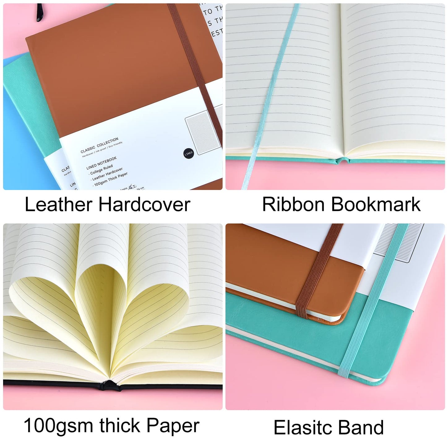 3 Pack B5 Journal Notebooks Classic Ruled Notebooks Hardcover Lined Journals for Office Home School Business Writing Note Taking, 10.2 x 7.5 inch, 100GSM Thick Paper, 160 Pages (Black/Brown/Green)