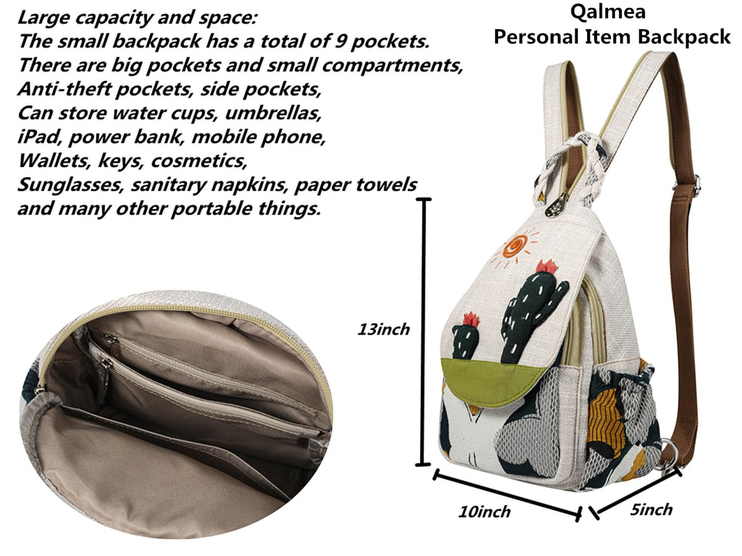 Qalmea Small Purse Small Backpack for Women Girl's Convertible Sling Bag Handmade Canvas Bags Casual Mini Backpack （Swallow Pattern）