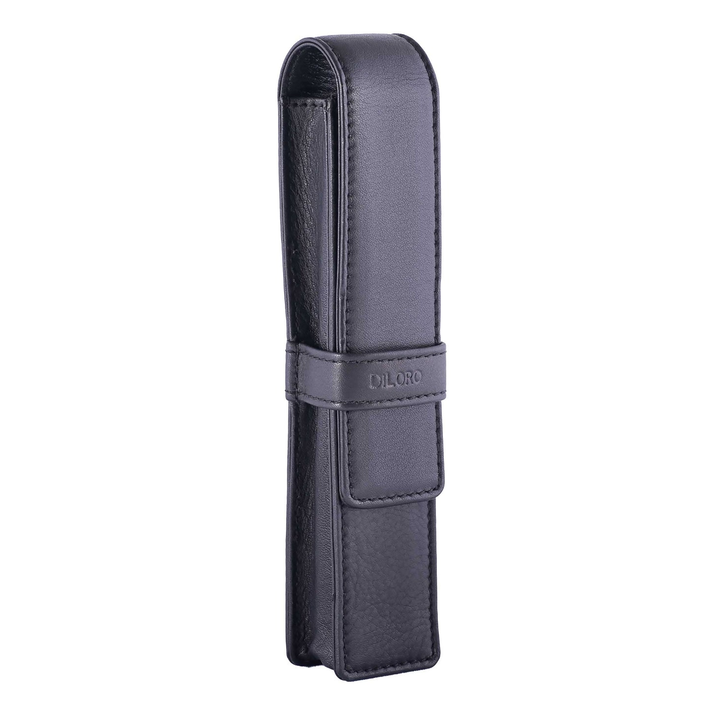 DiLoro Leather Single Pen Case Pencil Pouch Holder for One Fountain Ballpoint Rollerball Pen and Pencil (Black)