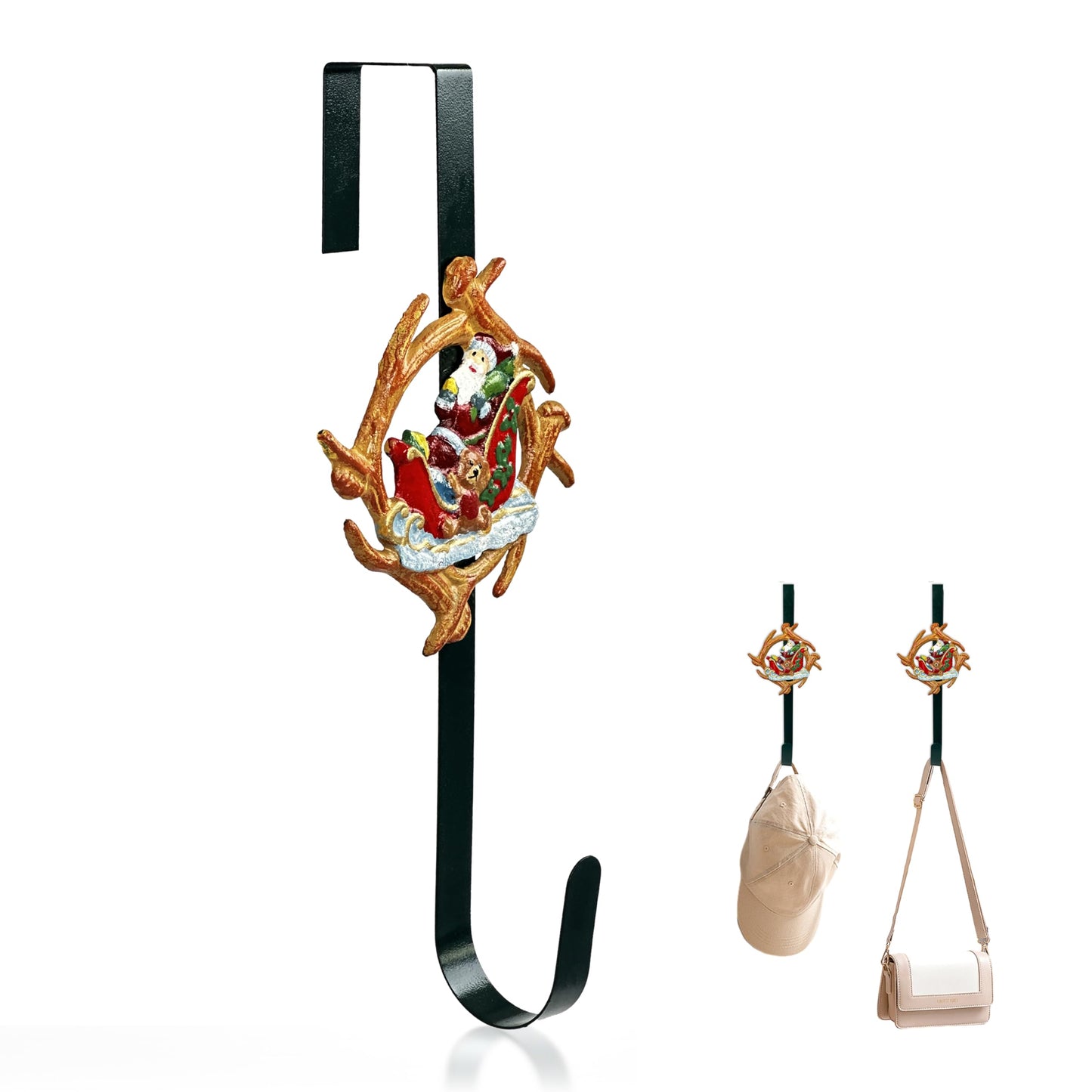 Linton Arts Cast Iron Over The Door Hook, Adjustable Decorative Wreath Hanger with Deer Antler Design, Heavy Duty Door Hook for Front Door, Entryway & Bedroom Decor