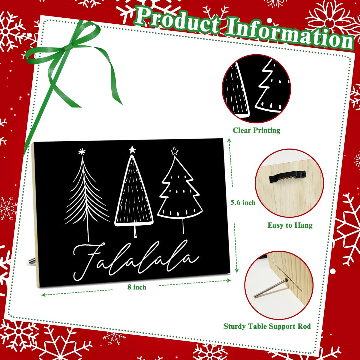 Falalala Merry Christmas Signs for Wall Decorations, Tree Wood Tabletop Decor for Table, Desk, Mantle, Shelf - Wall Art for Party Kitchen Decor - JK0386