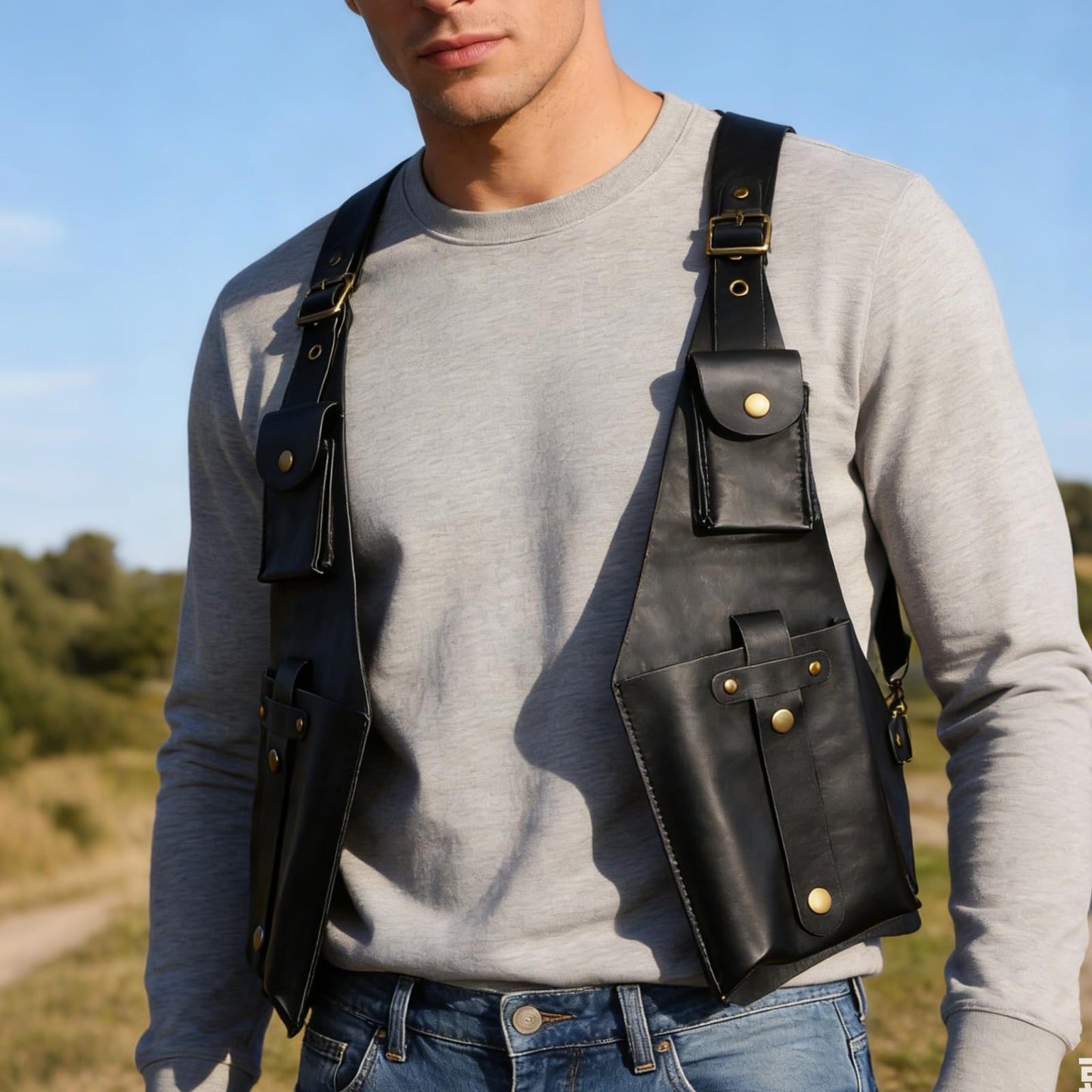 Sinbana Underarm Shoulder Bag for Men, Double Shoulder Waterproof Underarm Wallet with Adjustable Strap for Phone & Key (Black)