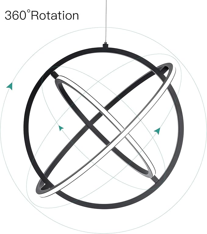 Modern LED Pendant Light Dimmable Creative Chendalier Adjustable Hanging Pendant Lighting Circle 3 Rings 6000K Cool Light Fixture for Dining Room Bedroom Kitchen Island Hall 80W (Black)