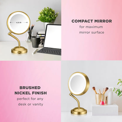 Conair Lighted Makeup Mirror, LED Vanity Mirror, 1X/8X Magnifying Mirror, Battery Operated in Brushed Nickel