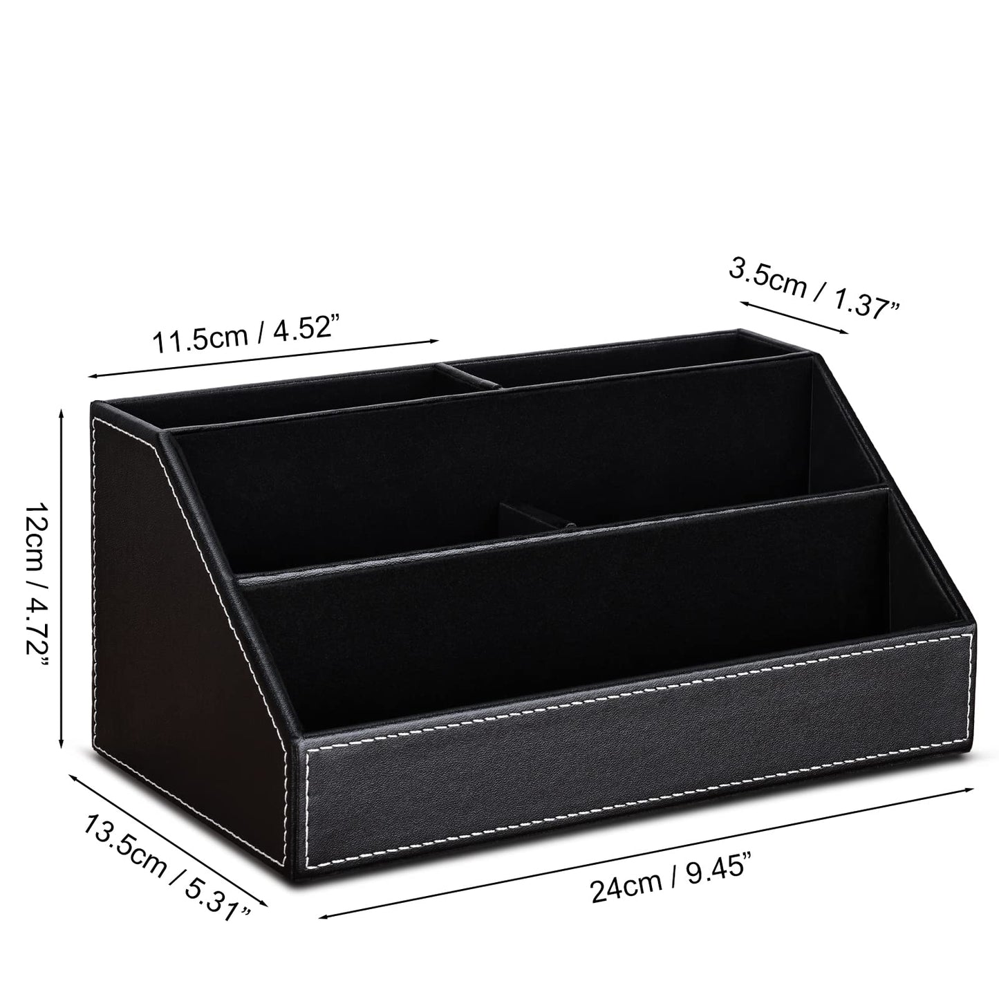 KINGFOM Pu Leather Desk Organizer with 5 Compartments Holder, Multi-Functional Office Supplies Storage Caddy for Pen/Pencil, Phones, Remote Controller and Desktop Accessorie Black