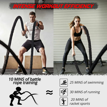 Battle Rope for Home Gym Workout - 1.5 Inch 30ft Heavy Weighted Training Exercise Ropes Fitness Equipment with Sleeve and Anchor Strap Kit for Outdoor Working Out