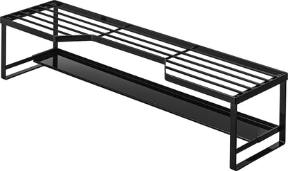 Yamazaki 5269 Stove Back Rack with Exhaust Outlet Cover, for 23.6 inches (60 cm) Stove, Black, Approx. 27.6 x 7.1 x 5.9 inches (70 x 18 x 15 cm), Tower Sliding Type, Exhaust Outlet Cover with Shelf