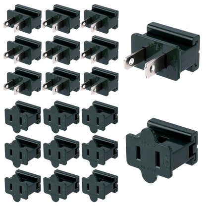 20pcs Holiday Christmas Lighting Outlet Green Slip Plug Set, 10 Male & 10 Female Vampire Adapter Ends, Electric Connector for SPT-2