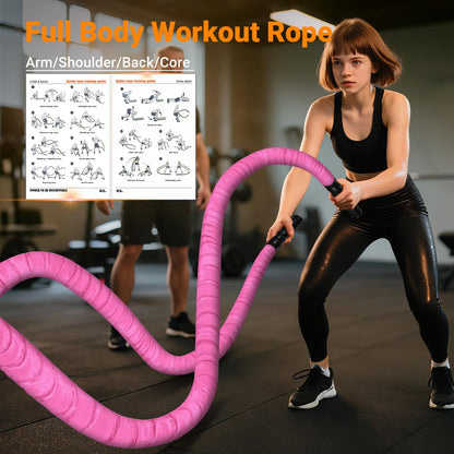 Battle Ropes for Home Gym 1 Inch Diameter 30FT Length Workout Rope Exercise Rope Training Ropes with Protective Sleeve for Kids Men Women Exercise Fitness & Strength Training-Pink