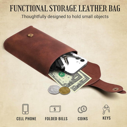 Medieval Leather Belt Pouch – Versatile Renaissance Bag for Ren Faire, Crossbody Cell Phone Holder, and Fairy Accessories - Brown Viking