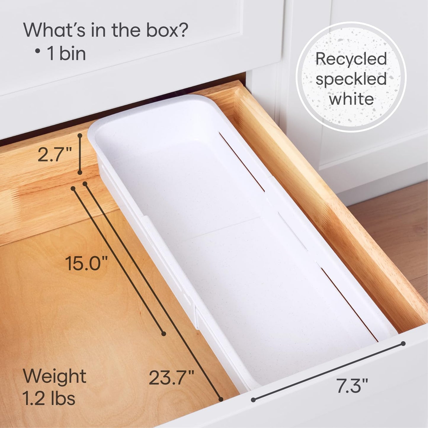 YouCopia DrawerFit® Sliding Drawer Bin, Expandable and Adjustable Kitchen Storage Organizer, Speckled White