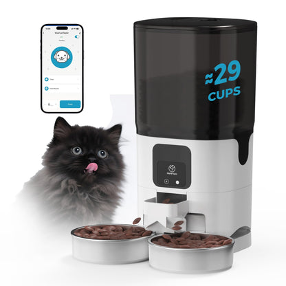 PAPIFEED 7L Automatic Cat Feeders for 2 Cats - 2.4G WiFi Timed Auto Feeder with APP Control, Cat Food Dispenser with Alexa for Multiple Cats, Detachable for Easy Clean, 1-10 Meals Per Day - White
