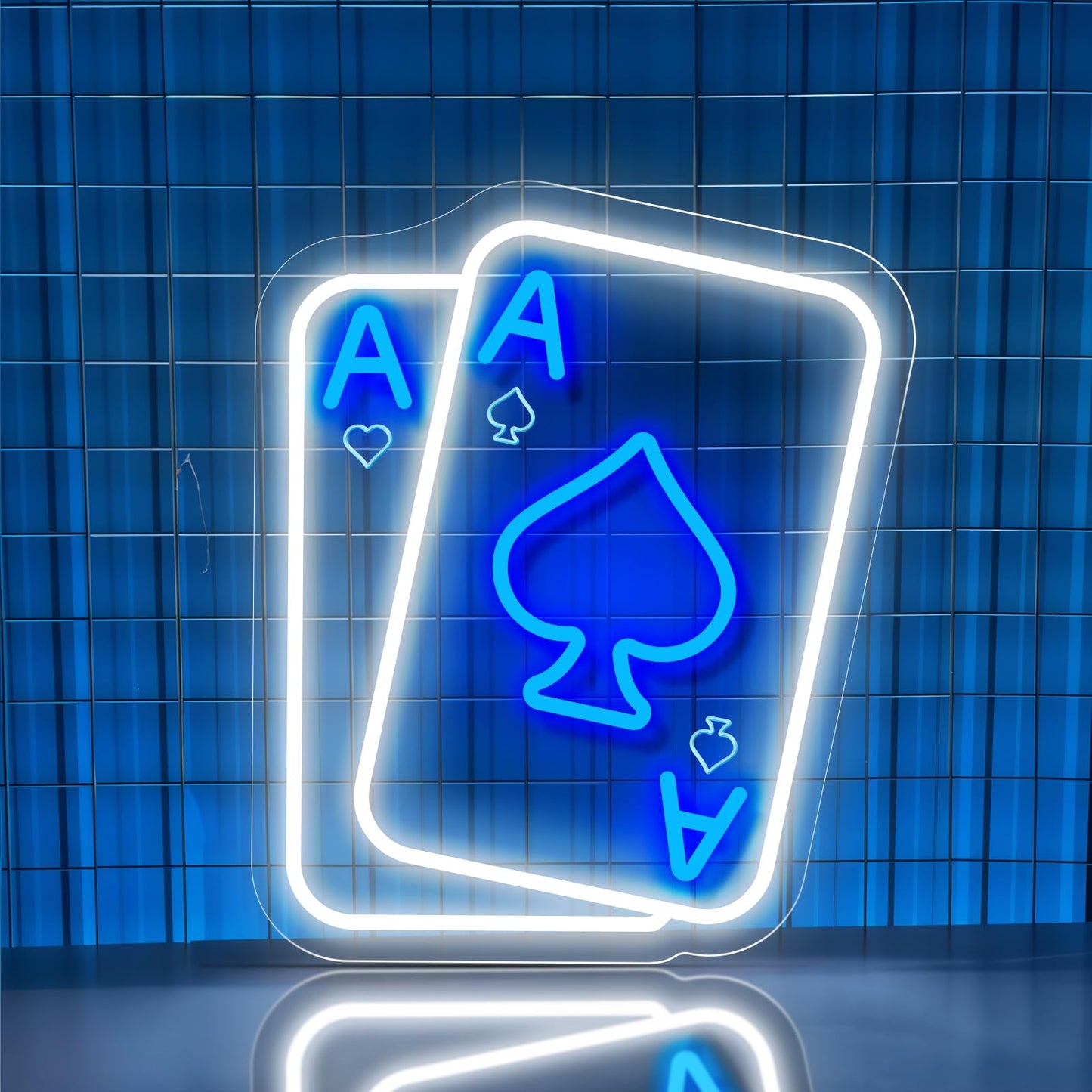 Poker Neon Sign, Playing Cards Neon Sign for Wall Decor Poker Dimmable LED Neon Light Sign for Bedroom Casino Bar Game Room Man Cave Wall Art Birthday Party Decor（Blue）