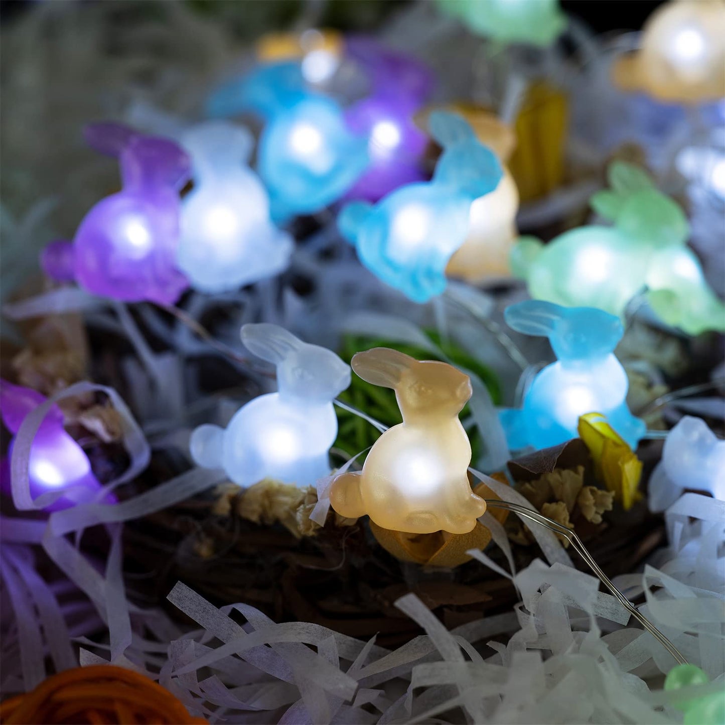 BOHON Easter Decoration Bunny LED String Lights Battery Operated with Remote 10 ft 40 LEDs Rabbit Shaped String Lights for Bedroom Party Indoor Birthday Wedding Decor
