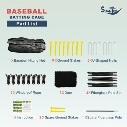 SHANTRA Batting Cage with Frame and Net, 13ft & 22ft Baseball Batting Cage for Backyard, Baseball & Softball Hitting Cage Netting for Outdoor Hitting & Pitching Practice,22×13×9ft