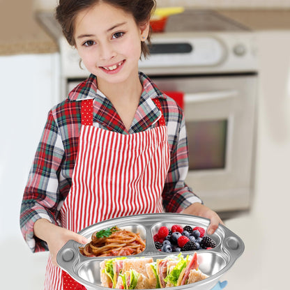 Mrs. Chou® BPA-Free 100% Food-Grade Stainless Steel Baby Plates with Suction Divided Designed for Babies and Toddlers, Ideal for Kids Infant Baby-Led Weaning Toddler Feeding Supplies Dishwasher Safe