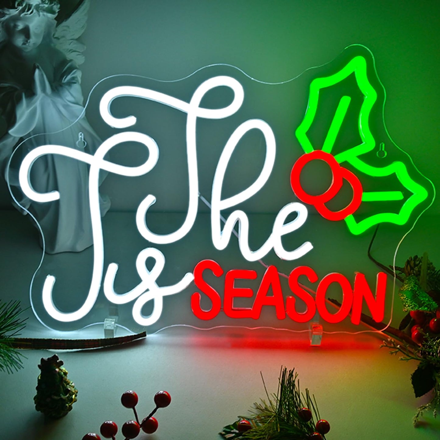 ineonlife Jesus is The Reason for The Season Sign Merry Christmas Sign Neon Signs for Wall Decor Holly Berries Light Up Signs for Home Merry Christmas Holiday Party Decorations Family Gifts