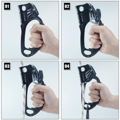 S.E.PEAK UIAA & CE Certified Climbing Rappelling Equip Hand Ascender for 8-13mm Rope Right Hand Black