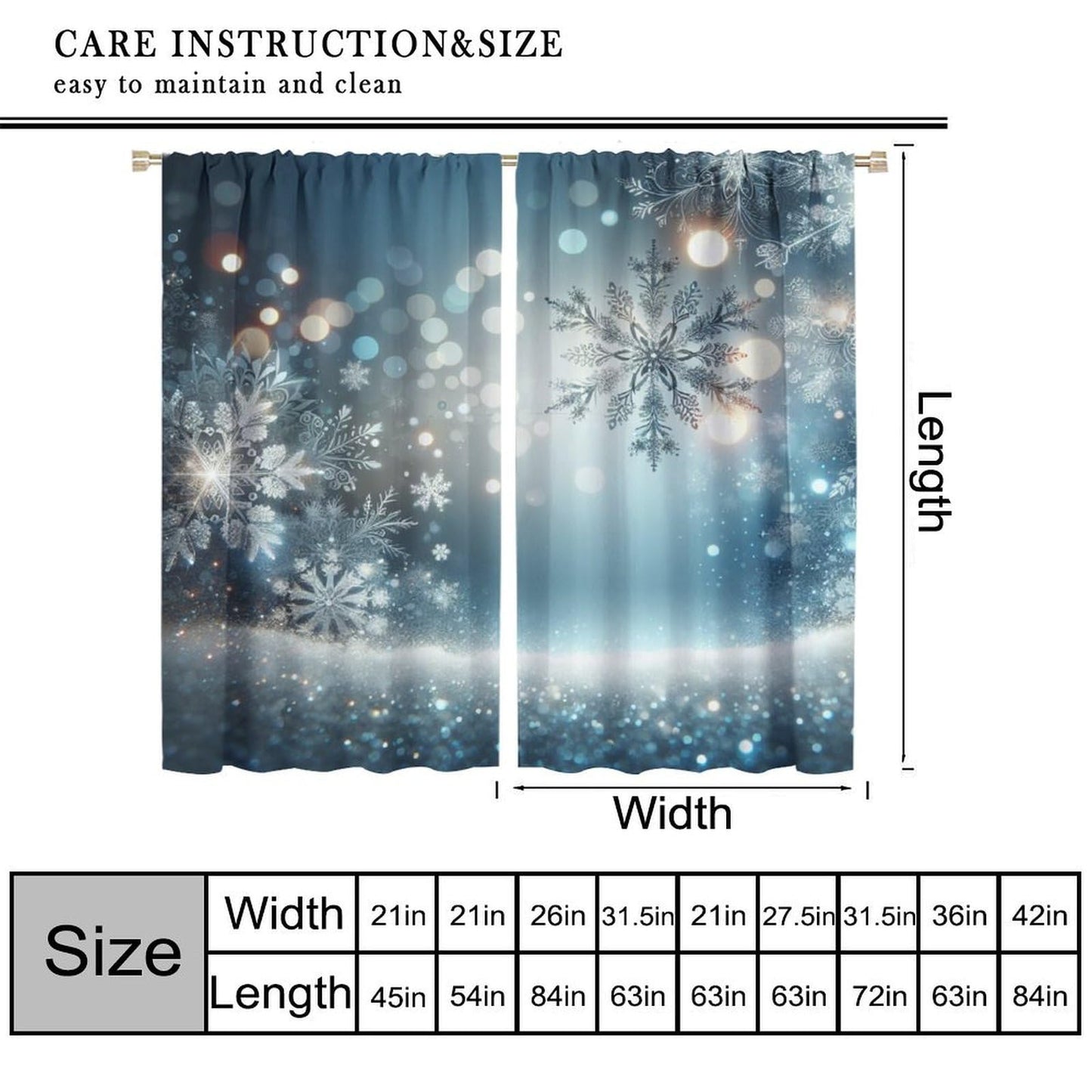 Merry Christmas Curtains Blue Snowflake for Living Room Bedroom Decor Window Drapes Happy New Year 42" W X 45" L