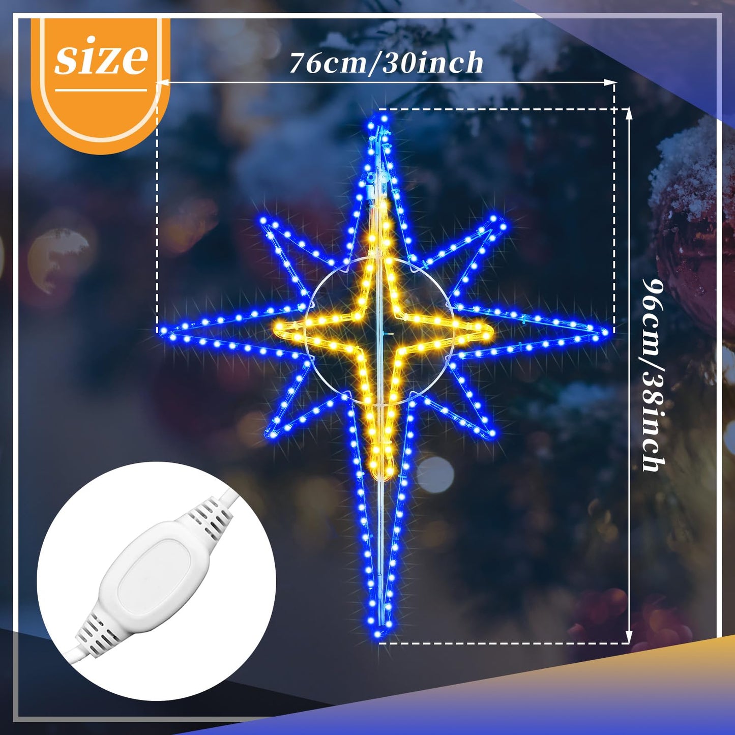 Wettal 36'' Christmas Star of Bethlehem LED Star Hanging Lights Nativity Holy Family Light for Door Window Porch Wall Decoration Plug Operated Lighted Hanging Tree Topper(Blue, Warm Light)