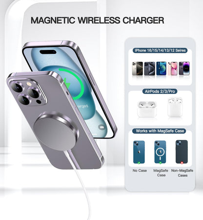 Magnetic Wireless Charger 15W Fast Mag Safe Charger for Cell Phone 16 Pro Max/16 Pro/16 Plus/16/15/14/13/12 Series 2 Pack Charging Pad for AirPods 3/2/Pro 2/Pro Mag-Safe Original Replacement