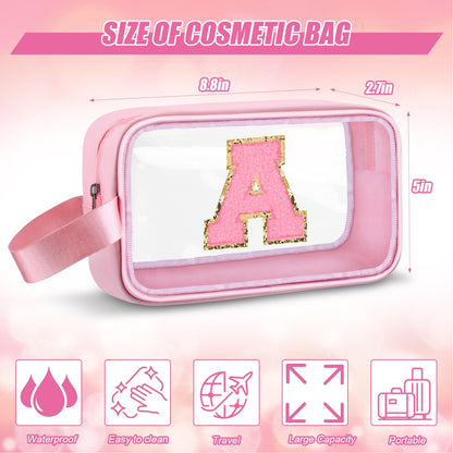Vodolo Initial Makeup Bag,Letter A Cute Clear Monogrammed Cosmetic Travel Bag for Womens Girls,Personalized Pink Aesthetic Traveling Make Up Organizer Bag for Beach,Waterproof Toiletry Bag
