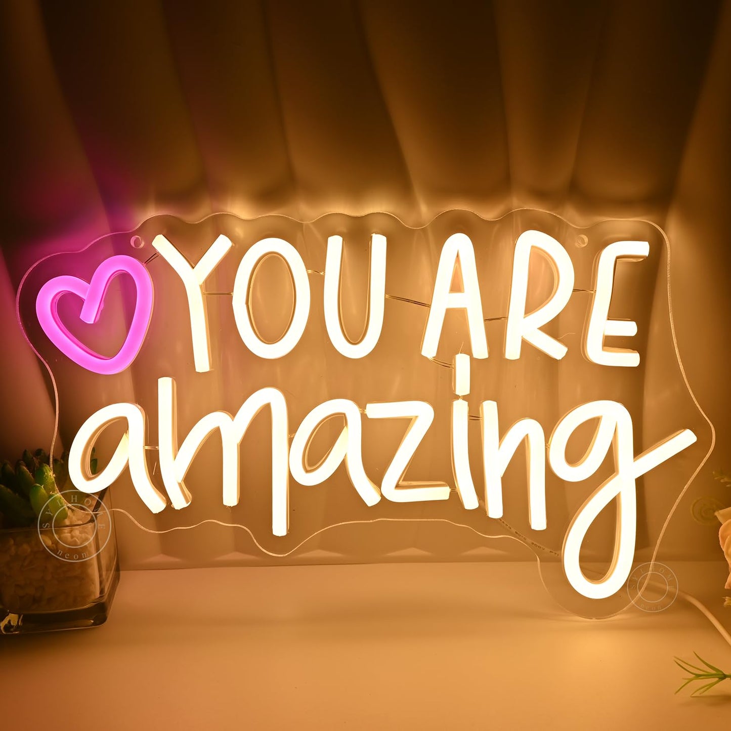 SYLHOME Led Neon Light Sign You Are Amazing Heart Classroom Kids Room Besroom Wall Decor Sign Banner Birthday Christmas Party Backdrop 13.8" X 8" USB