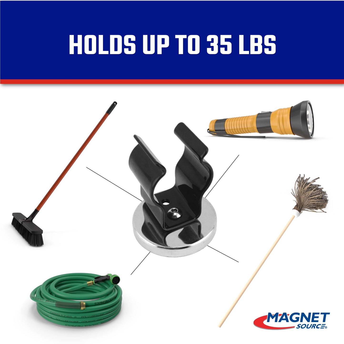 Master Magnetics Ceramic Round Base Magnet with Black Spring Clamp Pack - Heavy-Duty Strong Magnets - 35 lb Pull Each - Nickel-Plated - 2.04" D - 2.210" H - 2-Pack