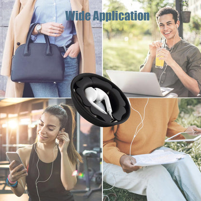 MAIRUI Wired Earbud Case Earphone Headphone Cord Organizer Earbuds Wrap Soft Silicone Magnetic Holder Storage Tangle Free Cable Winder(Black)
