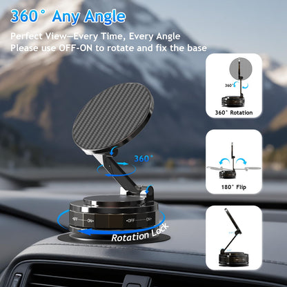 Phone Holders for Your Car, Compatible with MagSafe, Ultra Vacuum Suction Cup Mount, 360° Rotation, Car Phone Holder Compatible with All Models, Carbon Fiber Coffee