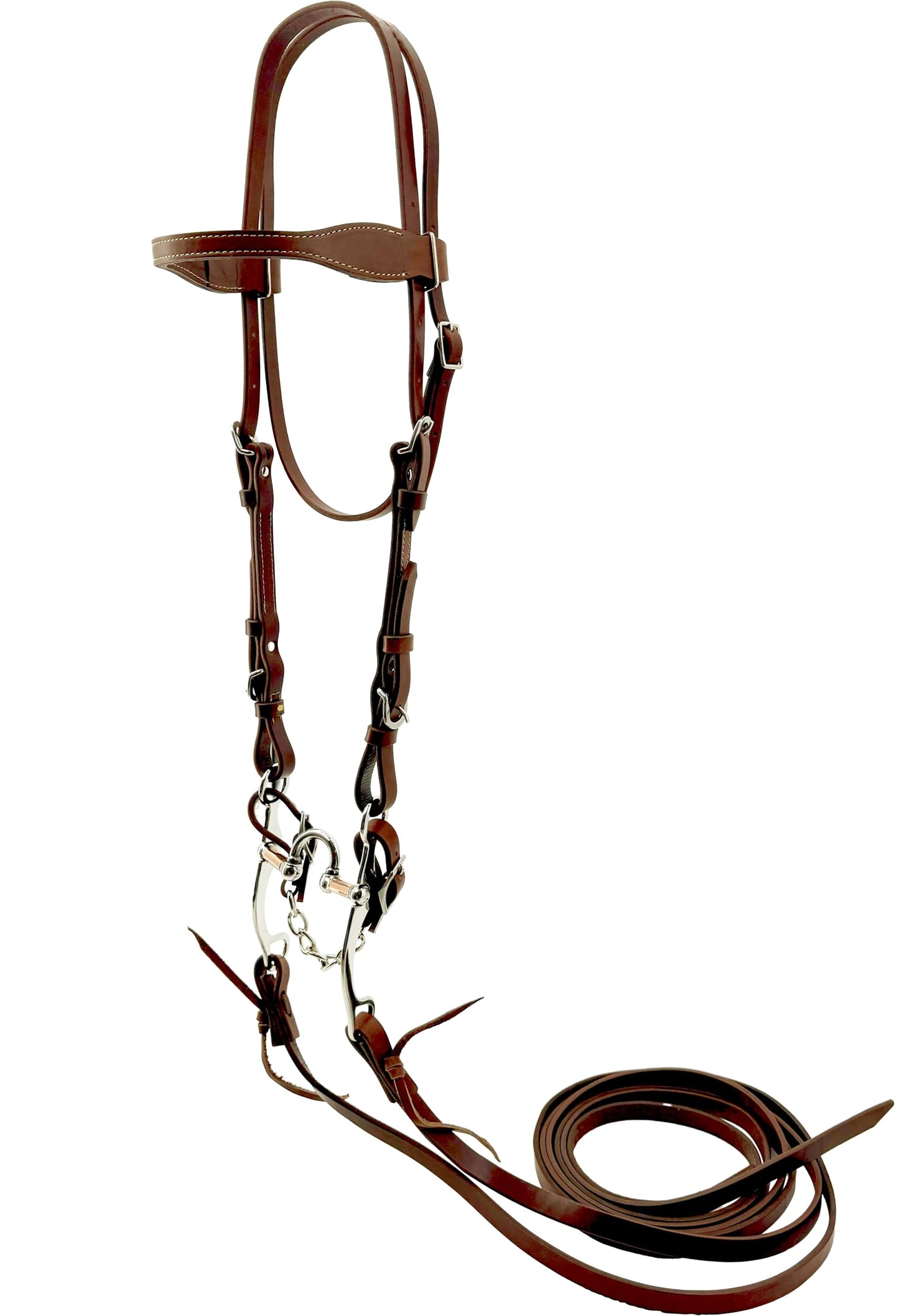 Jeereal Tack Bridle with Single Cheek Buckle Includes Stainless Steel 5" Correction Bit,5/8" x 7' Leather Split Reins and Leather Single Flat Link Chain Curb Strap