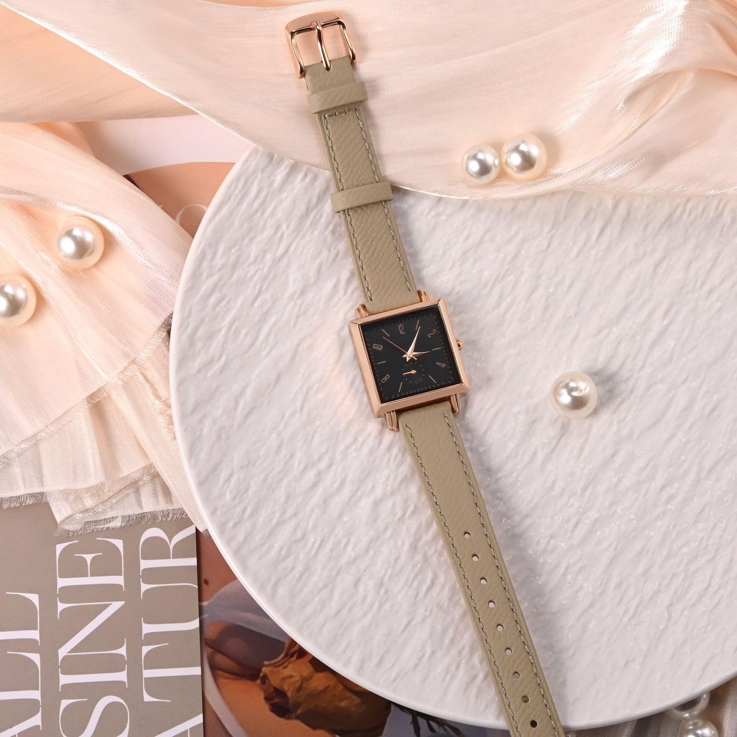 WOCCI 14mm Grace Watch Band for Ladies, Top Grain Leather, Quick Release Replacement Strap with Gold Buckle (Tea)