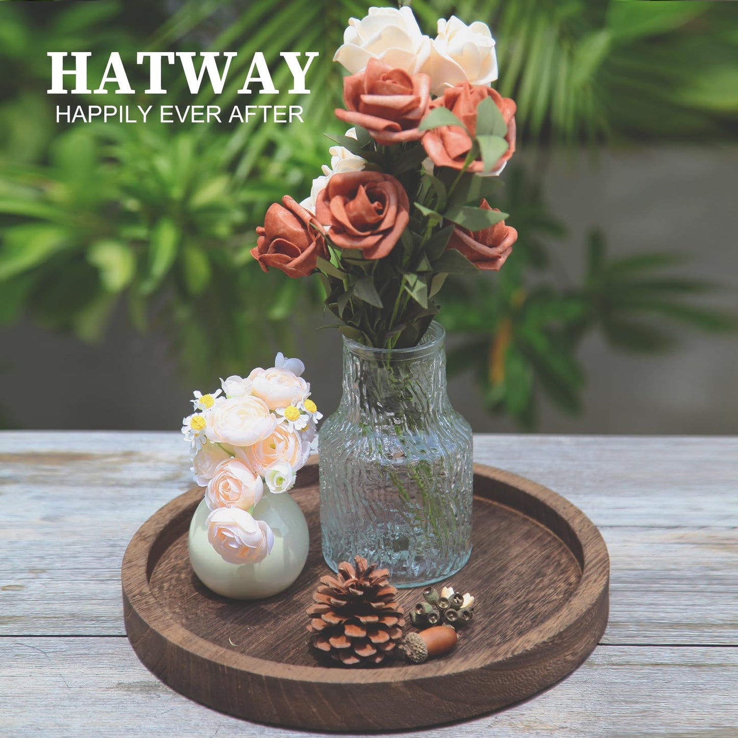 Hatway Wooden Decorative Tray Candle Holder Round Wood Tray Home Decor,Centerpieces Plates for Table centerpieces for CoffeeTable,Christmas Decor
