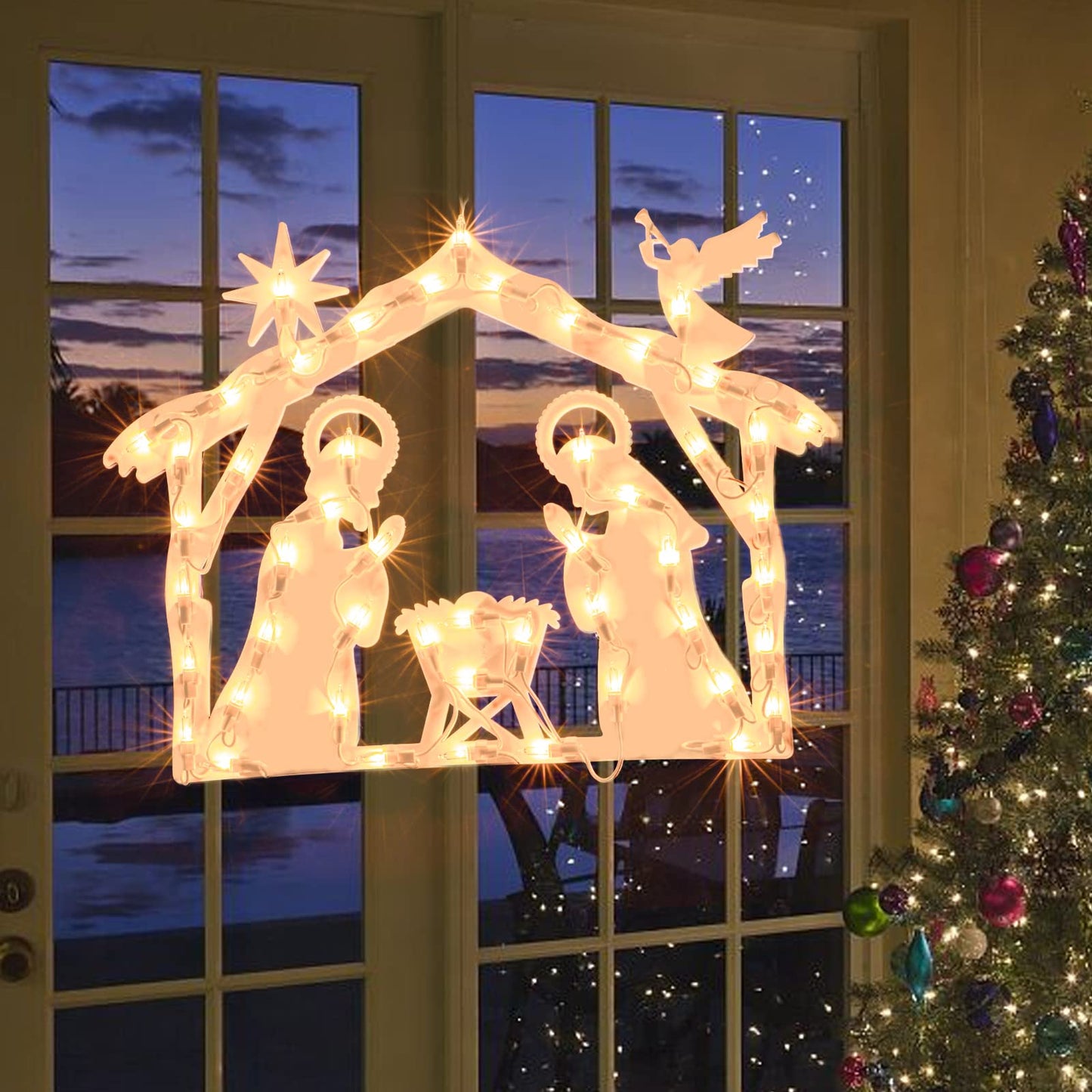 XMASLAND 17 Inch Christmas Window Silhouette Lights Decorations, 50L Christmas Sculpture,Including: Nativity x1