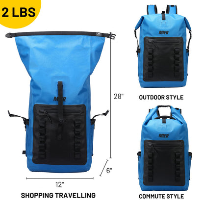 MIER Dry Bag Waterproof Backpack 30L Dry Sack Heavy Duty Roll-Top Closure for Kayaking, Beach, Boating, Swimming, Surfing, Blue