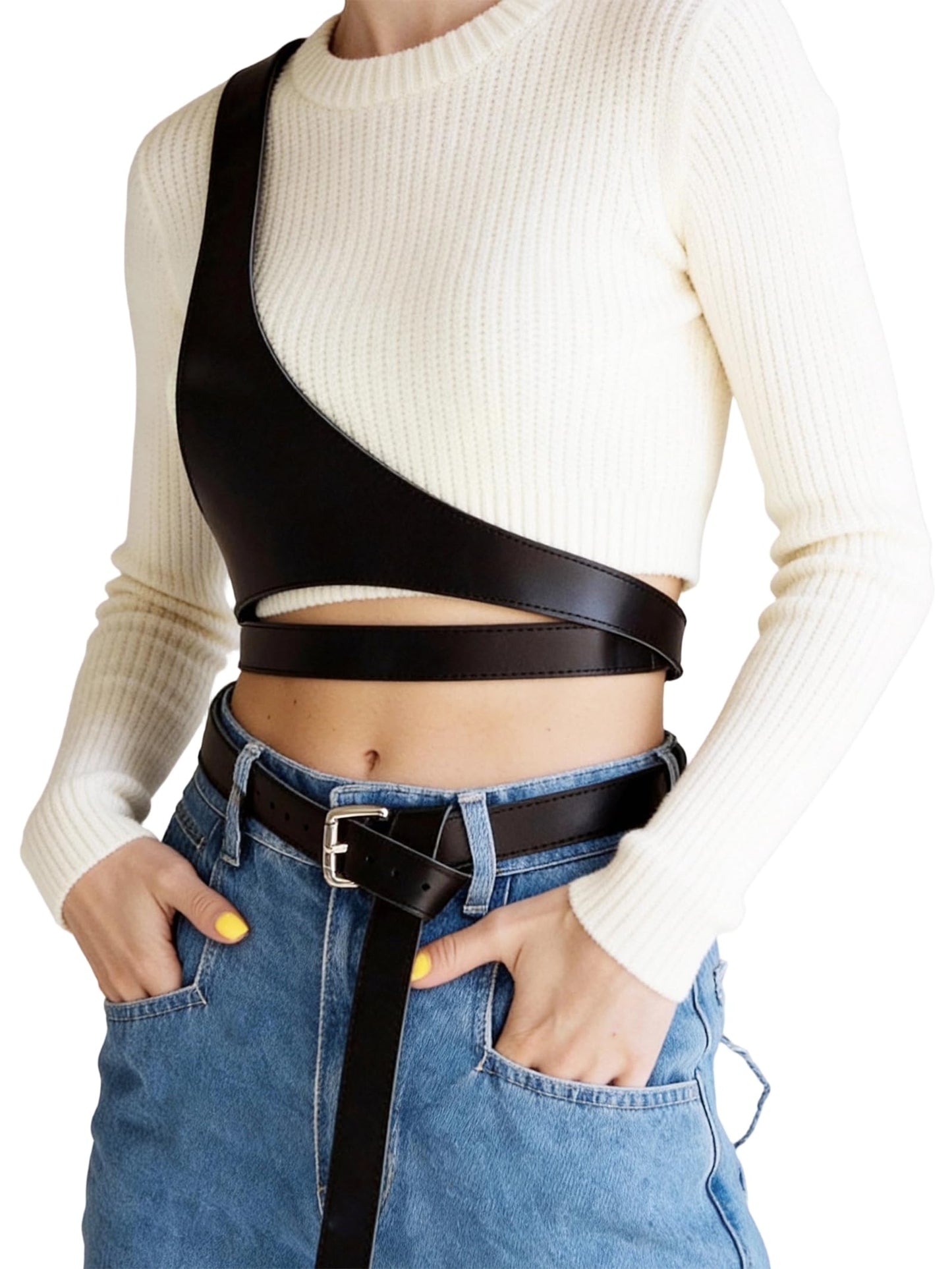 WARANDOD Women Adjustable Wrap Belt Faux Leather Crossbody Waist Belt with Alloy Buckle Fashion Layered Accessory(Waist 26.6-29.1in)