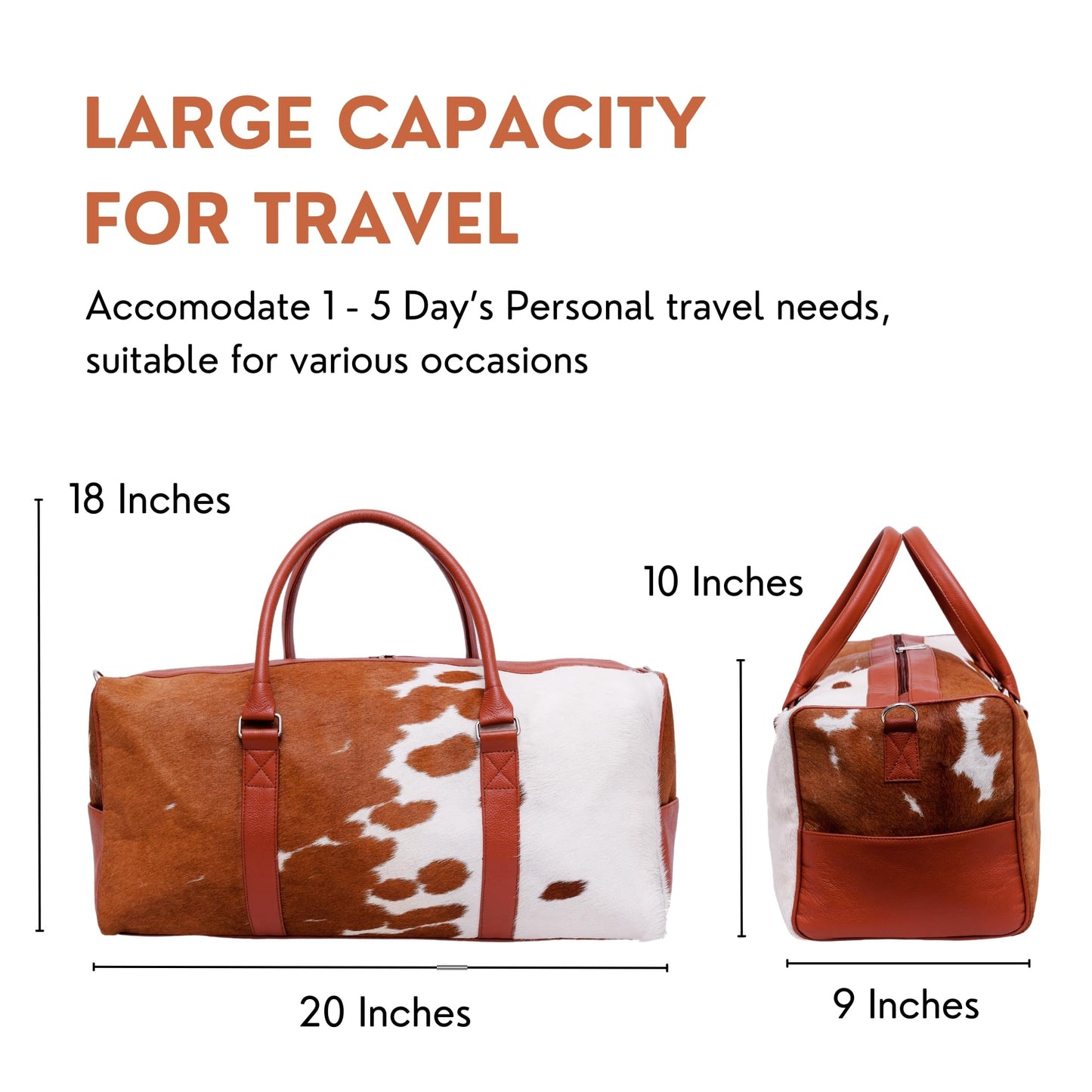 CHAYELL Cowhide Duffle Bag for Men & Women 21” - Unique Full Grain Hair-on Genuine Leather - Authentic Cow Duffle Bag with Strap Overnight Western Weekender Bag - Flight-Ready Carry-On Cow Hide Bag