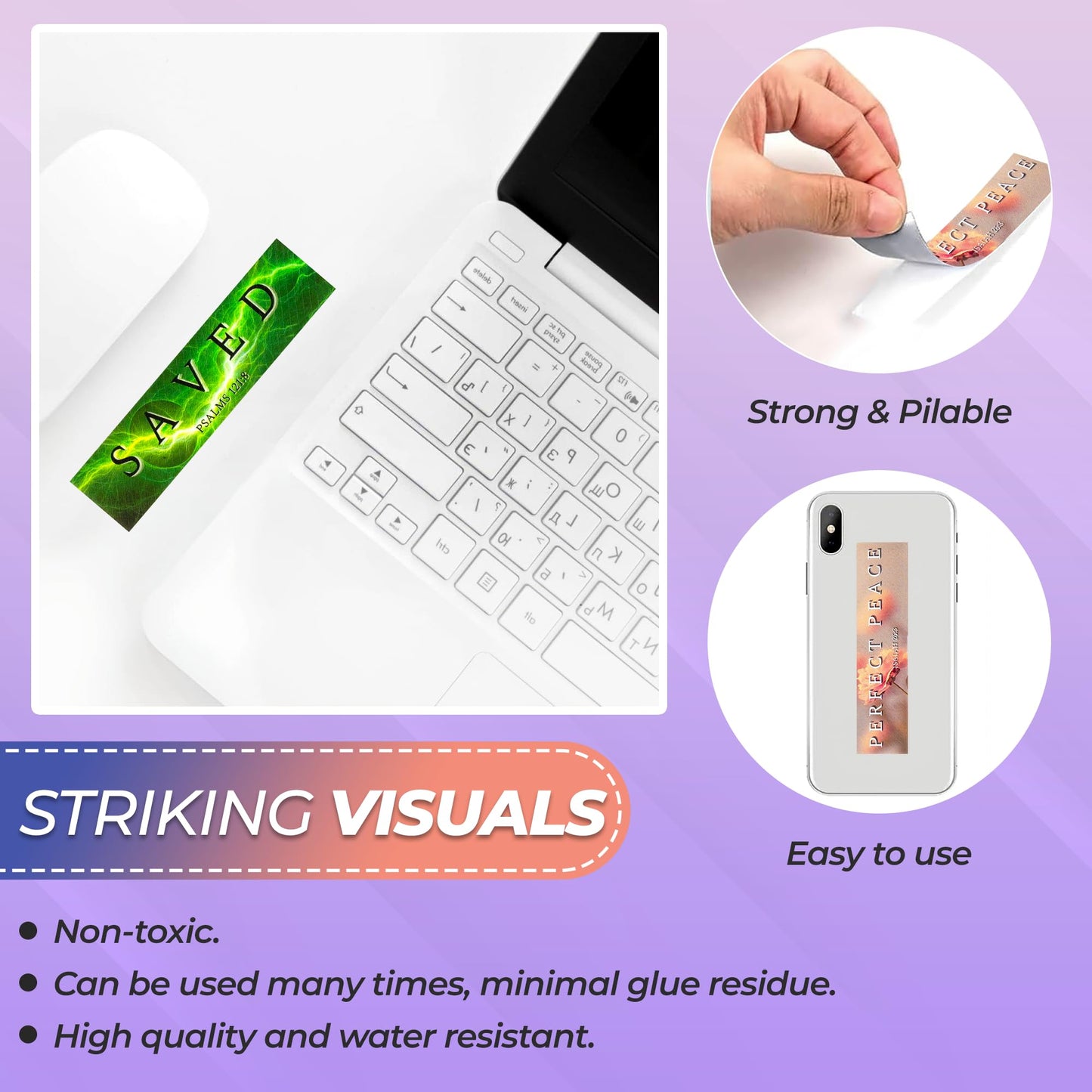 Christian Sensory Stickers for Anxiety Relief – 60 Scripture-Based Fidget Strips with Keychains for Calm, Focus, and Bible Study