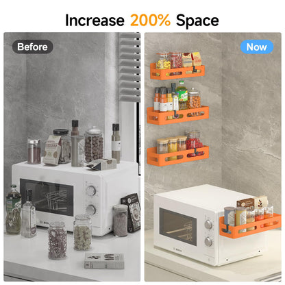 4 Pack Magnetic Spice Rack for Refrigerator, Spice Rack Organizer, Moveable Magnetic Shelf Fridge Organizer with 4 Hooks for Kitchen and Oven Organization, Black