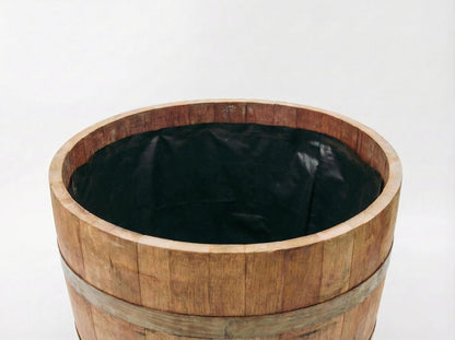 OAKENZ Half Barrel Planter Starter Kit – Wine & Whiskey Barrel Liner with Drain Tube & Mesh – Complete Waterproof Insert System for Half Barrel Planters – Heavy-Duty Plastic
